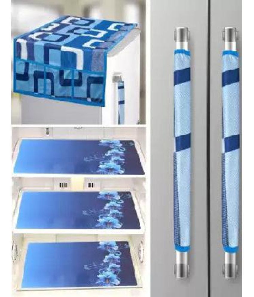     			Crosmo Polyester Floral Printed Fridge Mat & Cover ( 64 18 ) Pack of 6 - Blue