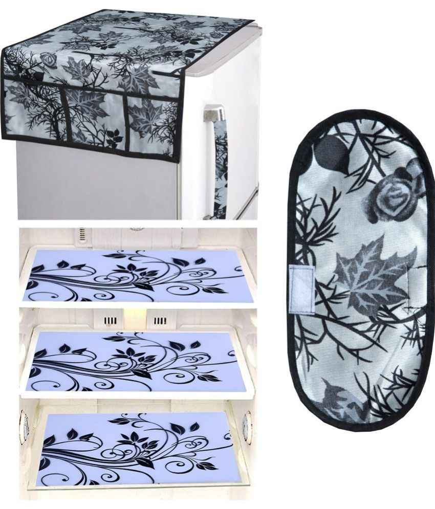     			Crosmo Polyester Floral Printed Fridge Mat & Cover ( 64 18 ) Pack of 5 - Gray