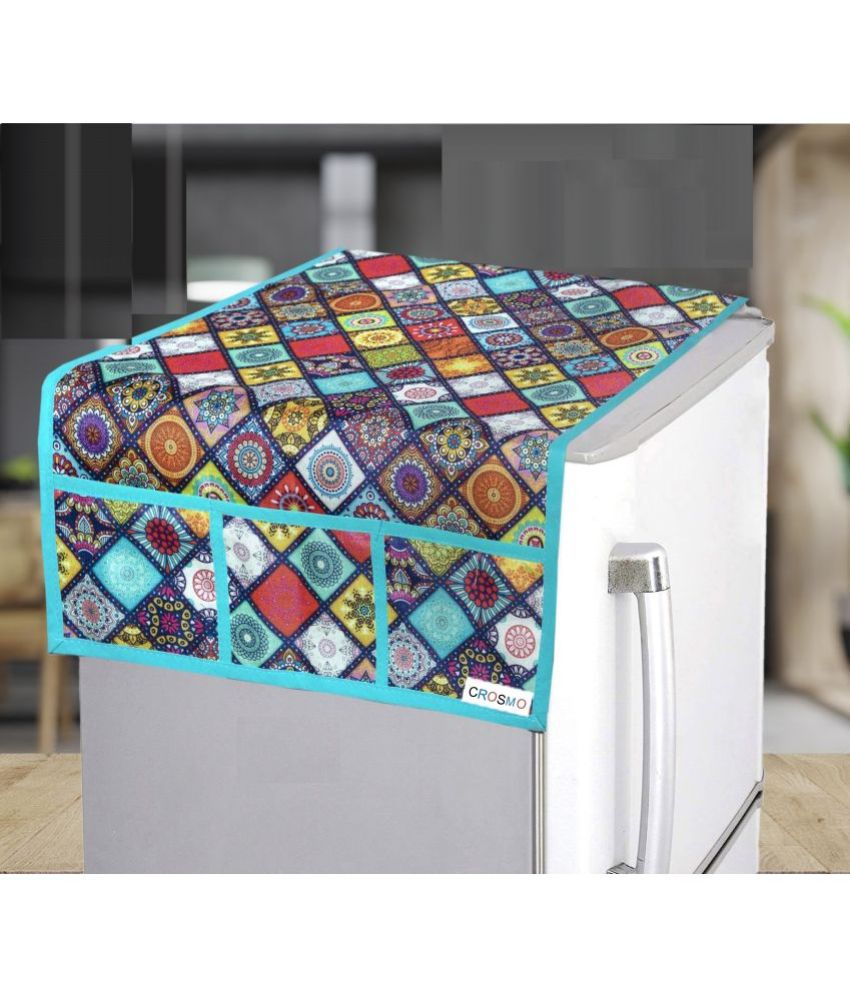     			Crosmo Polyester Floral Printed Fridge Mat & Cover ( 64 18 ) Pack of 1 - Multicolor