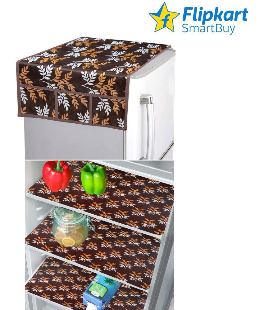     			Crosmo Polyester Floral Printed Fridge Mat & Cover ( 64 18 ) Pack of 4 - Multicolor