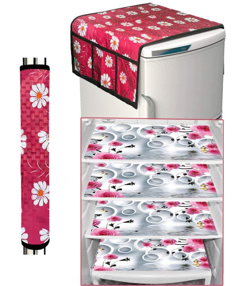     			Crosmo Polyester Floral Printed Fridge Mat & Cover ( 64 18 ) Pack of 6 - Multicolor