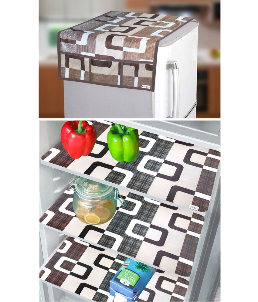     			Crosmo Polyester Geometric Fridge Mat & Cover ( 64 18 ) Pack of 4 - Multicolor