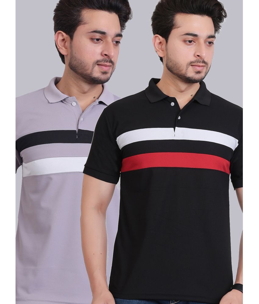     			DENNIN Cotton Blend Regular Fit Striped Half Sleeves Men's Polo T Shirt - Black ( Pack of 2 )