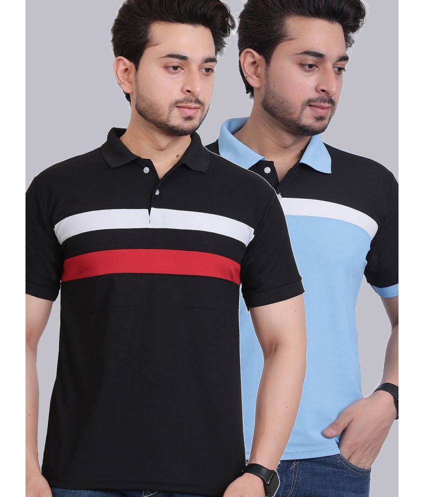     			DENNIN Cotton Blend Regular Fit Striped Half Sleeves Men's Polo T Shirt - Blue ( Pack of 2 )