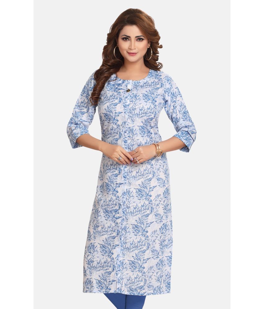    			Meher Impex Cotton Printed Straight Women's Kurti - Light Blue ( Pack of 1 )