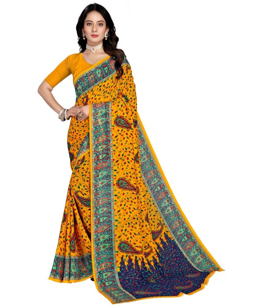     			Rekha Maniyar Georgette Printed Saree With Blouse Piece - Yellow ( Pack of 1 )