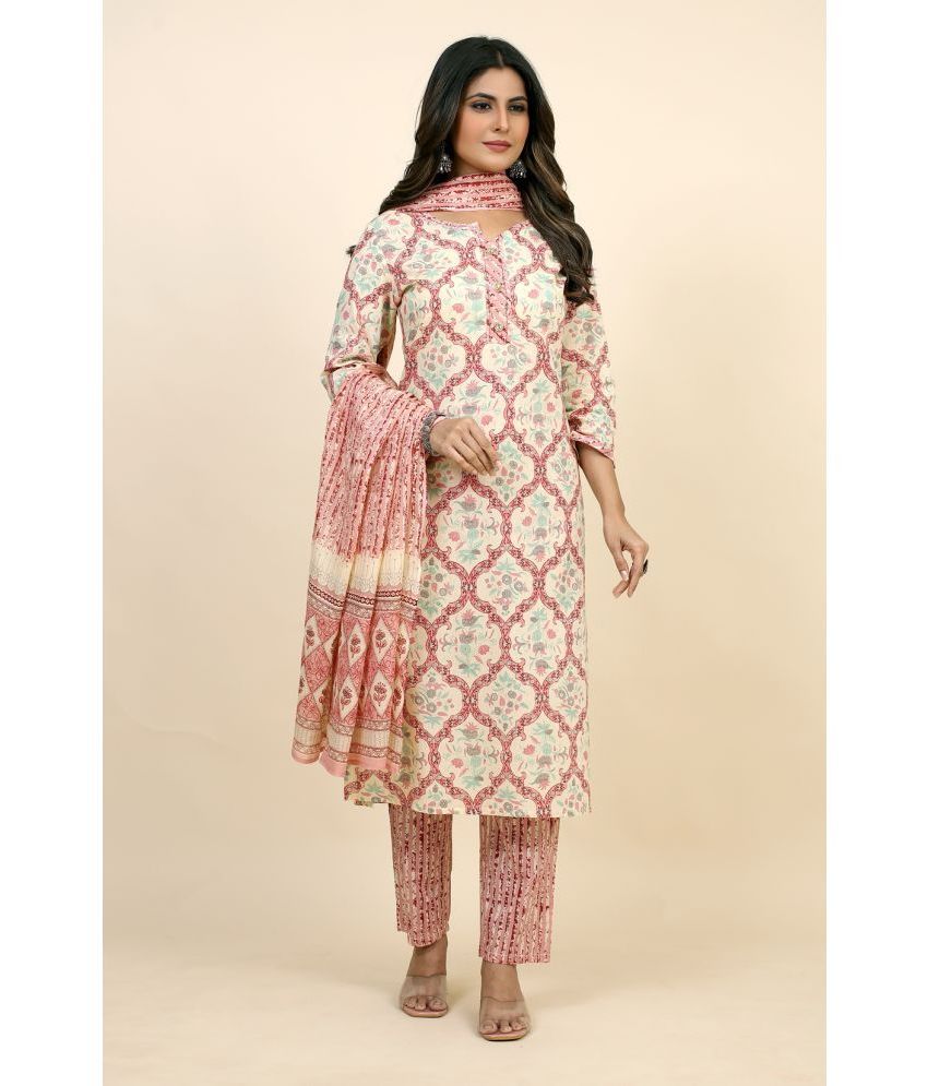     			SARRAS Cotton Printed Kurti With Pants Women's Stitched Salwar Suit - Peach ( Pack of 1 )