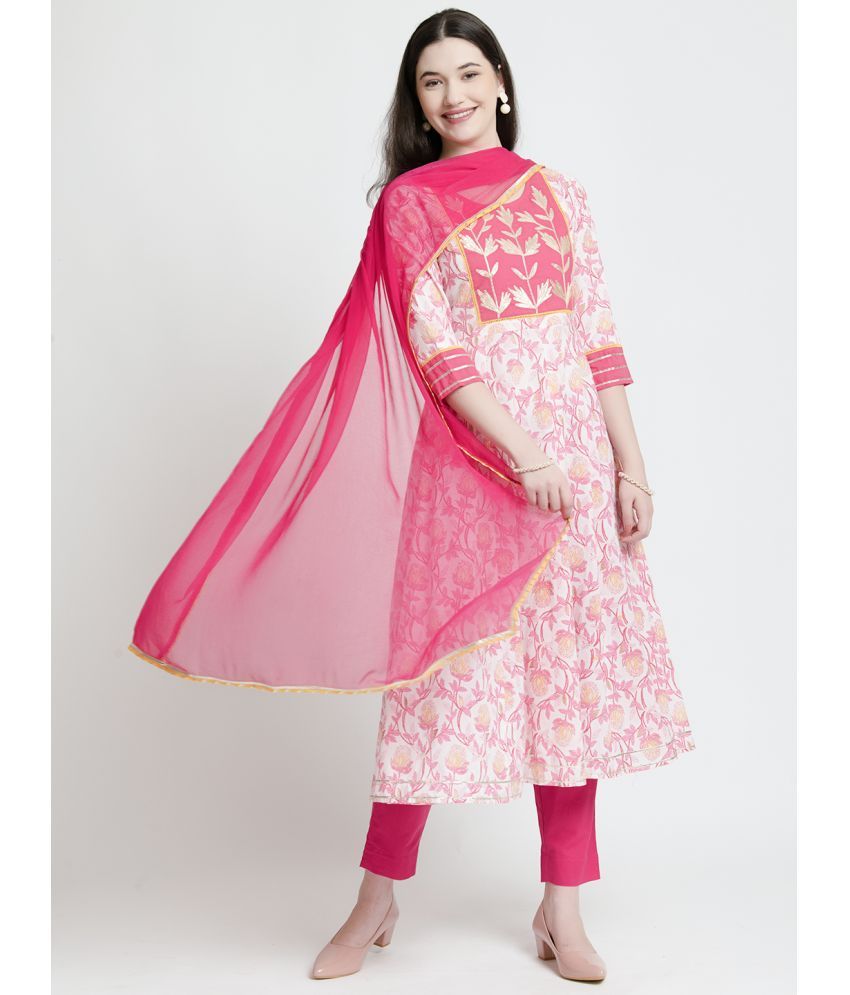     			Vyom Tara Cotton Printed Kurti With Pants Women's Stitched Salwar Suit - Pink ( Pack of 1 )