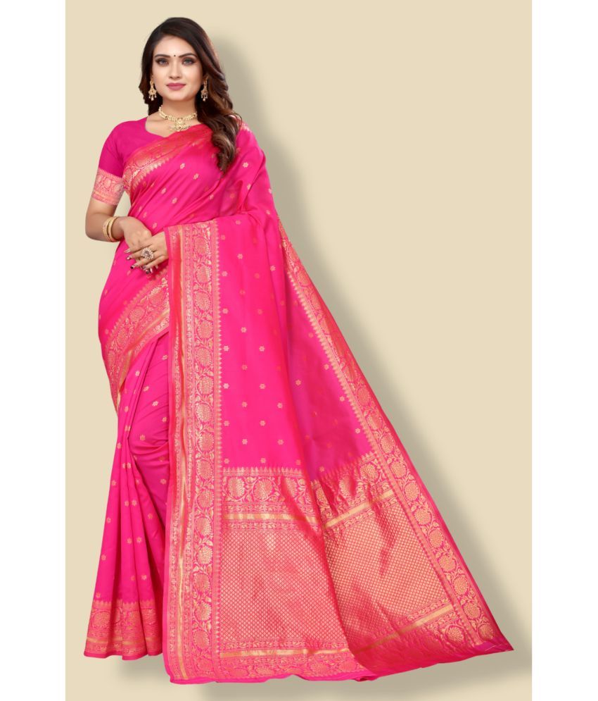     			Aadvika Banarasi Silk Printed Saree With Blouse Piece - Pink ( Pack of 1 )