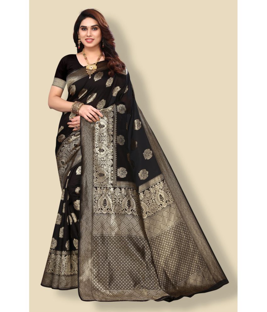     			Aadvika Banarasi Silk Printed Saree With Blouse Piece - Black ( Pack of 1 )