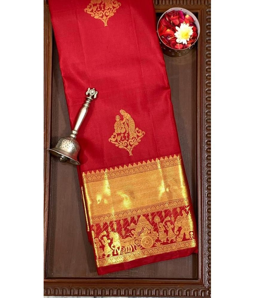    			Aika Banarasi Silk Embellished Saree With Blouse Piece - Red ( Pack of 1 )