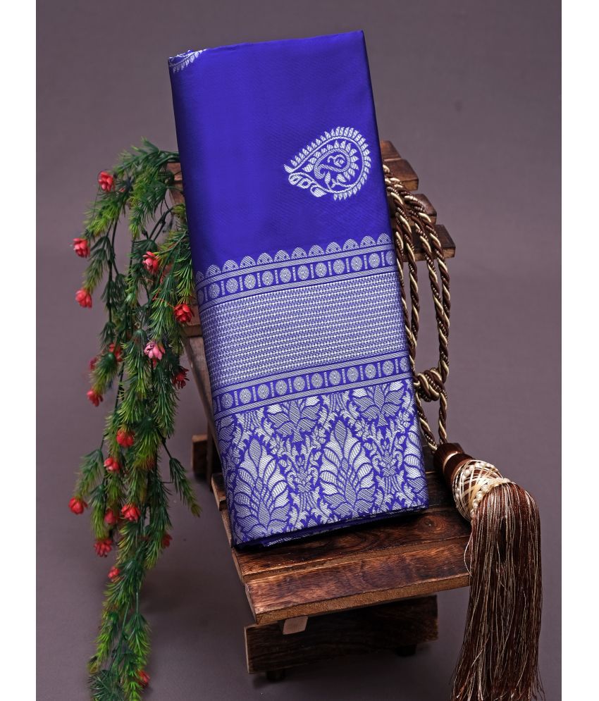    			Aika Banarasi Silk Embellished Saree With Blouse Piece - Blue ( Pack of 1 )