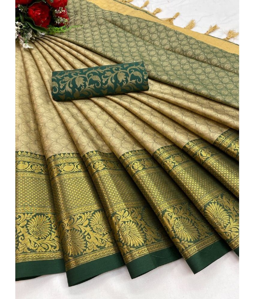     			Aika Cotton Silk Embellished Saree With Blouse Piece - Light Green ( Pack of 1 )