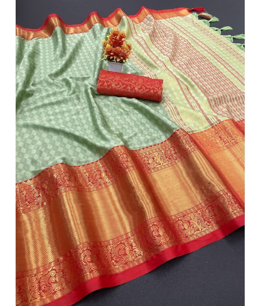     			Aika Cotton Silk Embellished Saree With Blouse Piece - Light Green ( Pack of 1 )