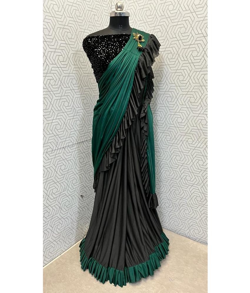     			Aika Lycra Embellished Saree With Blouse Piece - Green ( Pack of 1 )