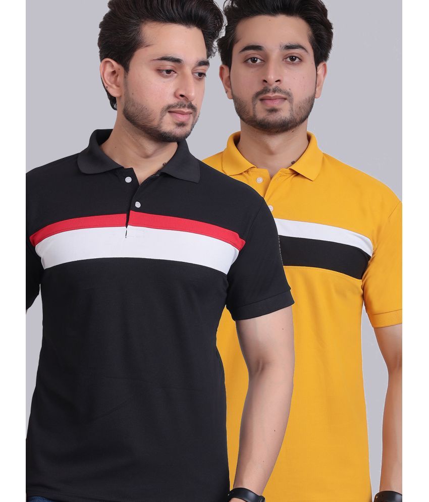     			DENNIN Cotton Blend Regular Fit Striped Half Sleeves Men's Polo T Shirt - Yellow ( Pack of 2 )