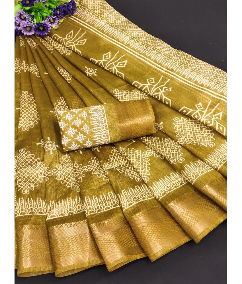     			HEMA SILK MILLS Cotton Blend Printed Saree With Blouse Piece - Mustard ( Pack of 1 )