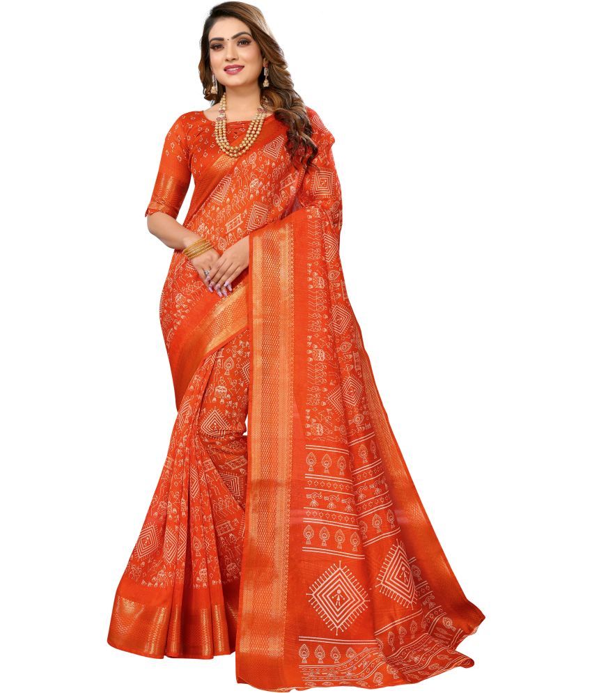     			HEMA SILK MILLS Cotton Silk Embellished Saree With Blouse Piece - Orange ( Pack of 1 )