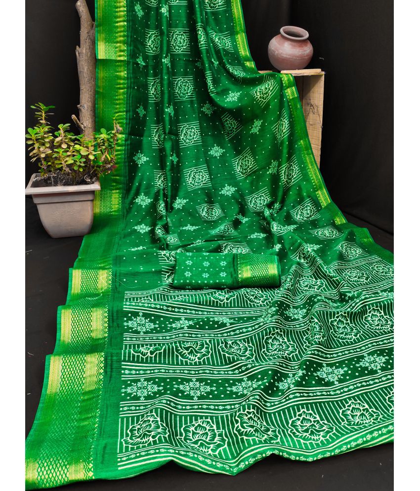     			HEMA SILK MILLS Cotton Silk Printed Saree With Blouse Piece - Green ( Pack of 1 )