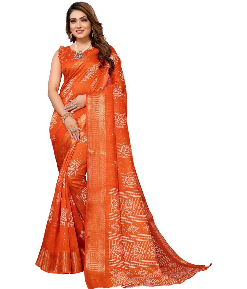     			HEMA SILK MILLS Cotton Silk Embellished Saree With Blouse Piece - Orange ( Pack of 1 )