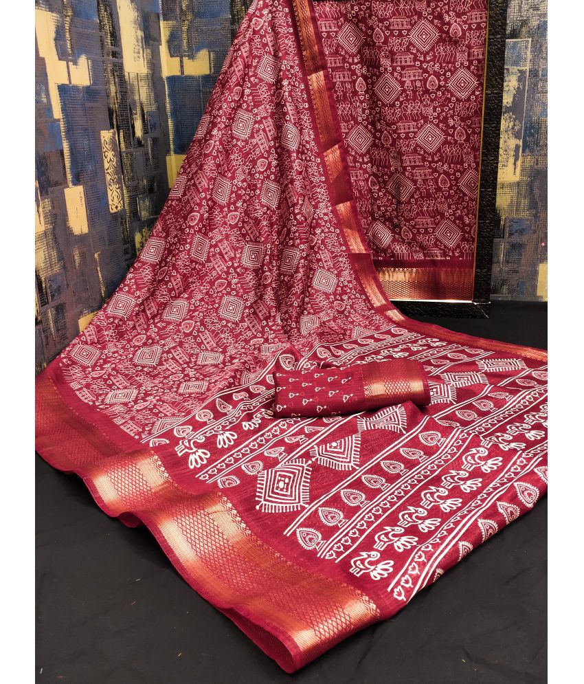     			HEMA SILK MILLS Cotton Silk Printed Saree With Blouse Piece - Rust ( Pack of 1 )