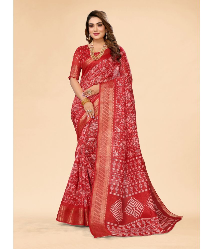     			HEMA SILK MILLS Cotton Silk Embellished Saree With Blouse Piece - Rust ( Pack of 1 )