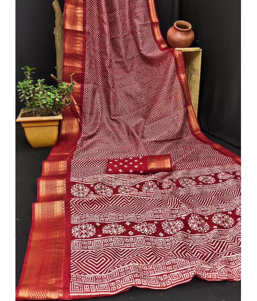     			HEMA SILK MILLS Cotton Silk Printed Saree With Blouse Piece - Orange ( Pack of 1 )
