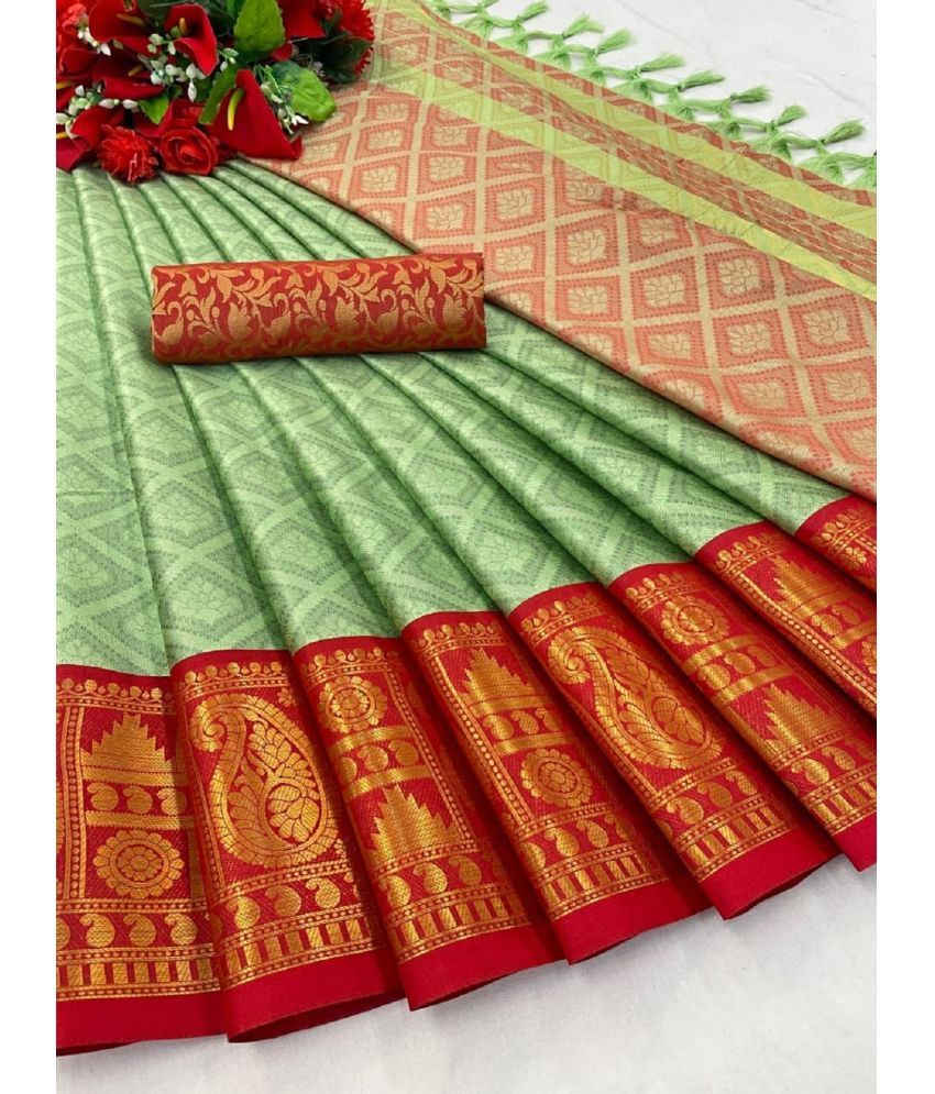     			JULEE Banarasi Silk Embellished Saree With Blouse Piece - Sea Green ( Pack of 1 )