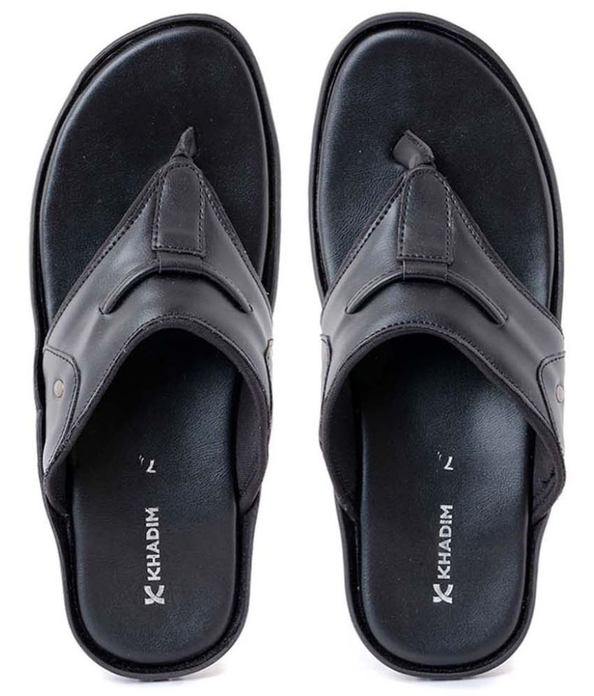     			KHADIM Black Men's Leather Slipper