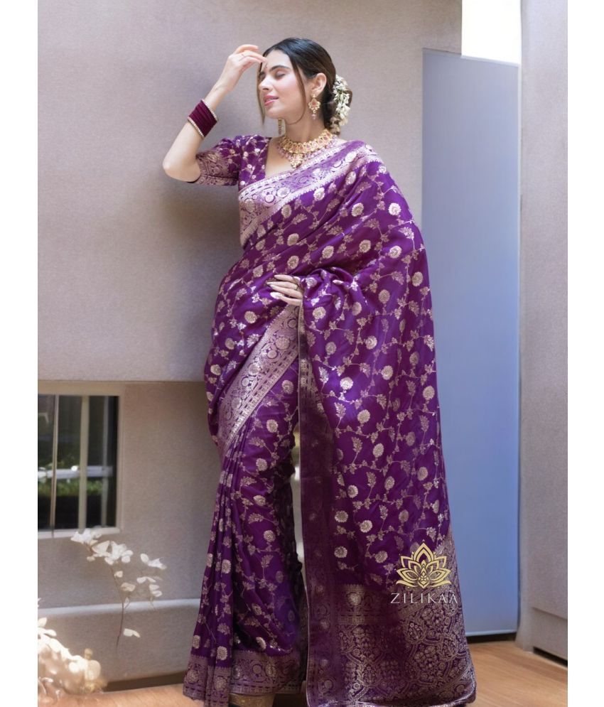     			MORLY Kanjivaram Embellished Saree With Blouse Piece - Purple ( Pack of 1 )