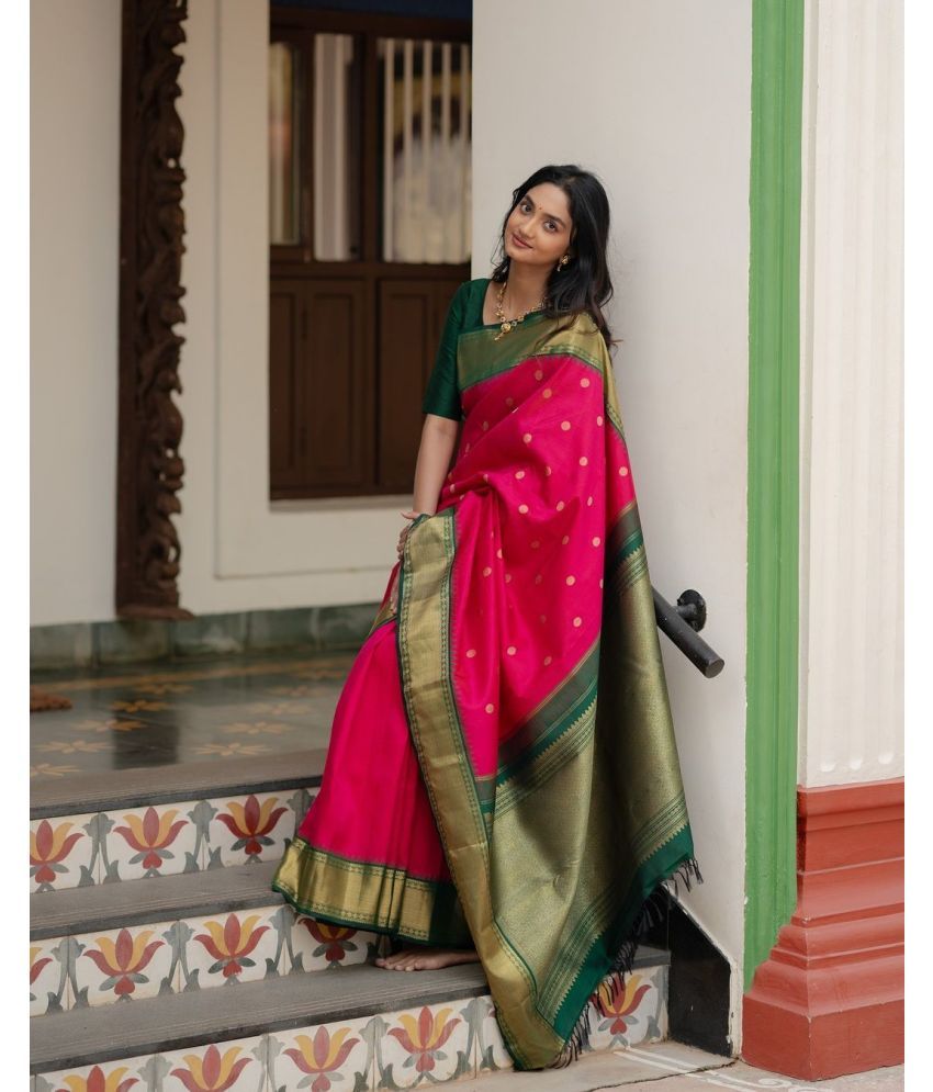     			MORLY Kanjivaram Embellished Saree With Blouse Piece - Rani ( Pack of 1 )