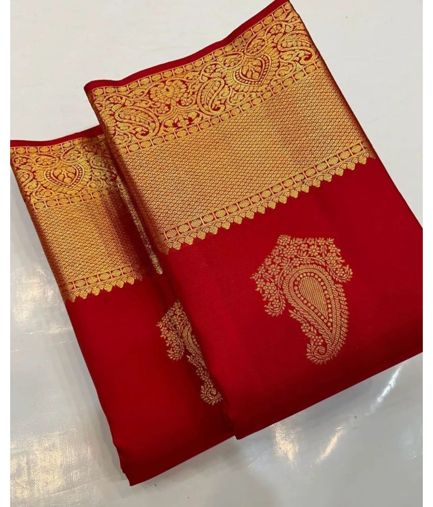     			MORLY Kanjivaram Embellished Saree With Blouse Piece - Red ( Pack of 1 )