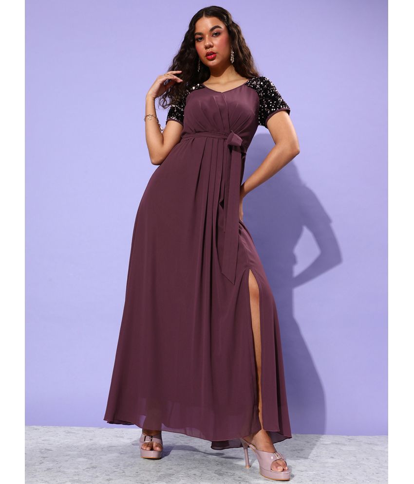     			Miss Chase Polyester Embellished Full Length Women's Wrap Dress - Mauve ( Pack of 1 )