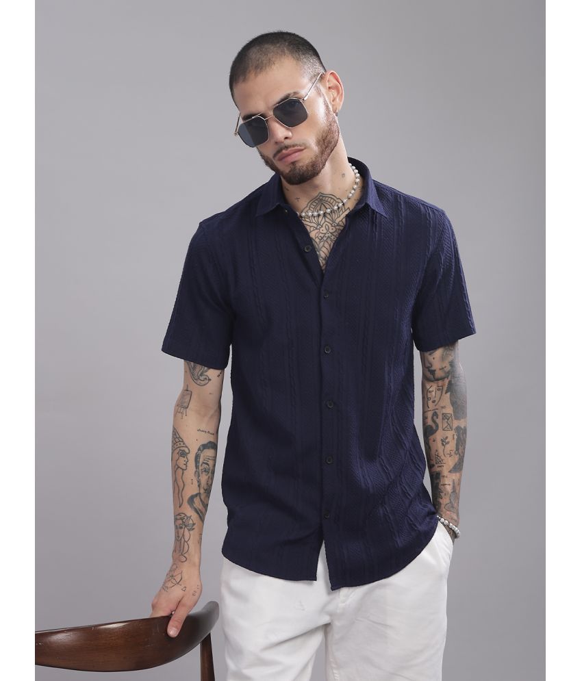     			Paul Street Polyester Slim Fit Self Design Half Sleeves Men's Casual Shirt - Navy ( Pack of 1 )