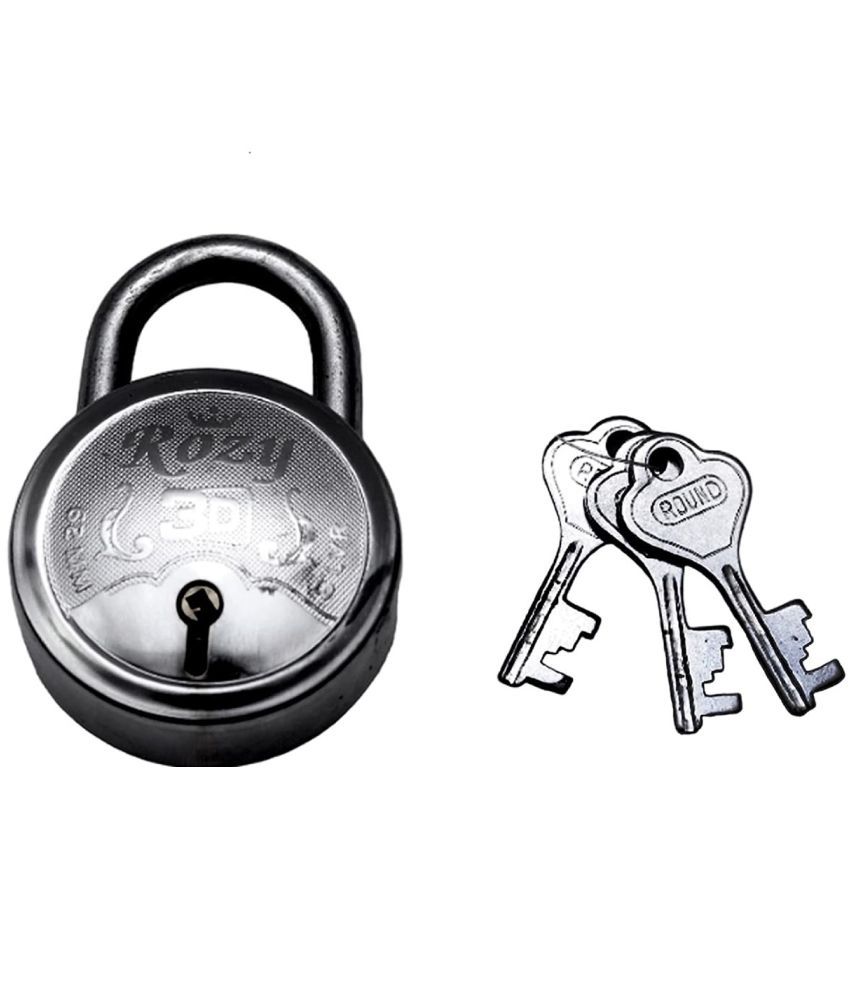     			Round Lock 62mm Padlock with 3 Keys (Silver Polished Finish)