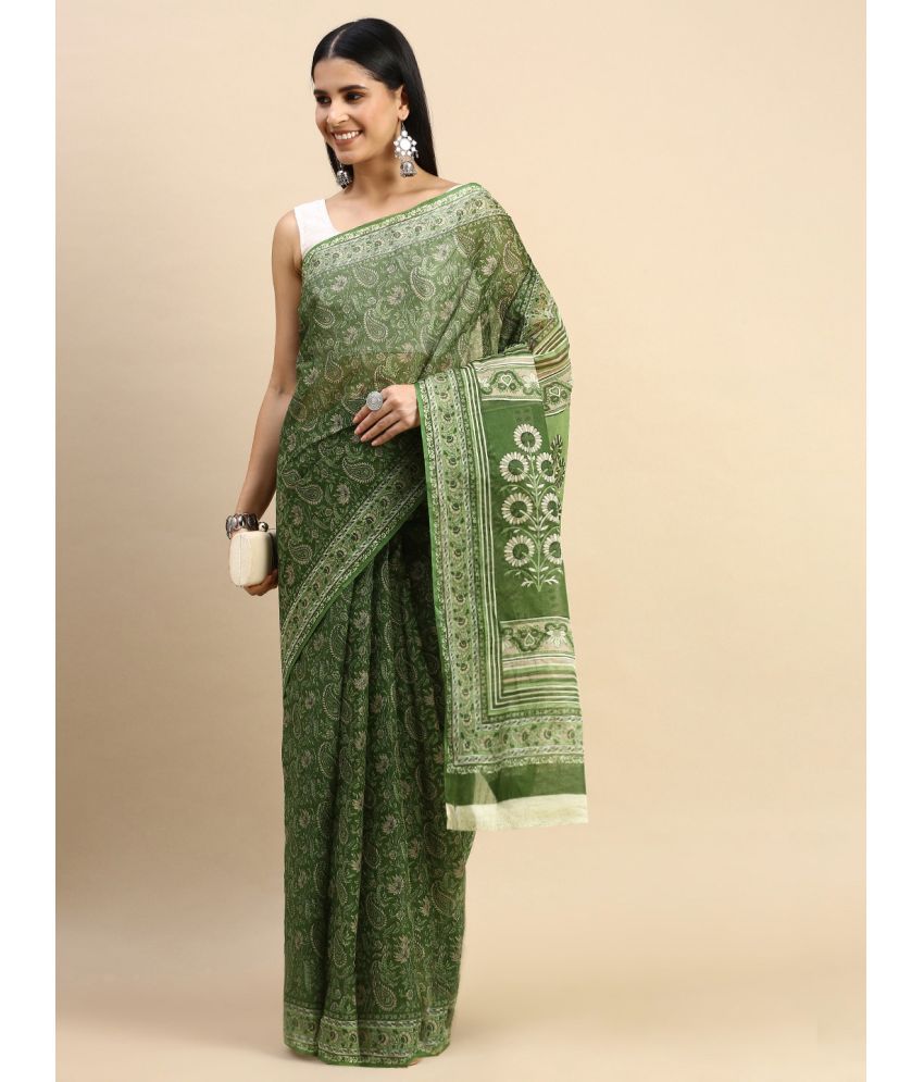     			SHANVIKA Cotton Printed Saree Without Blouse Piece - Green ( Pack of 1 )