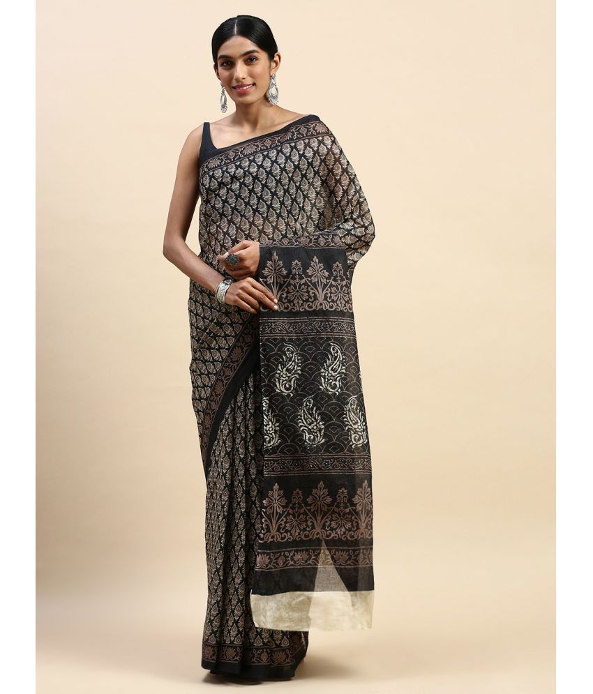     			SHANVIKA Cotton Printed Saree Without Blouse Piece - Black ( Pack of 1 )