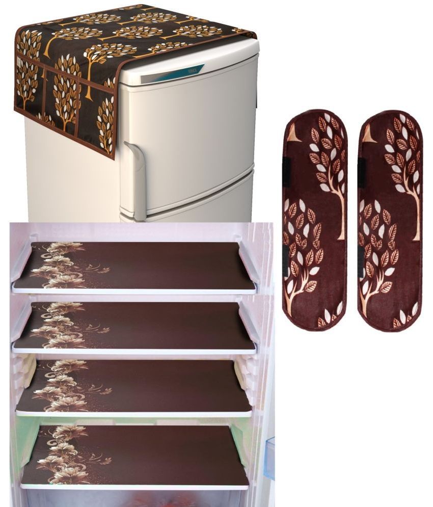     			Shaphio Polyester Nature Fridge Mat & Cover ( 99 58 ) Pack of 7 - Brown