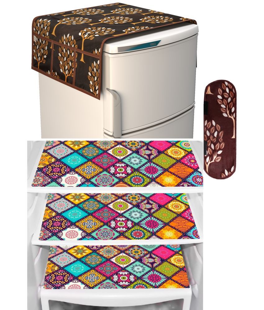     			Shaphio Polyester Nature Fridge Mat & Cover ( 99 58 ) Pack of 5 - Brown