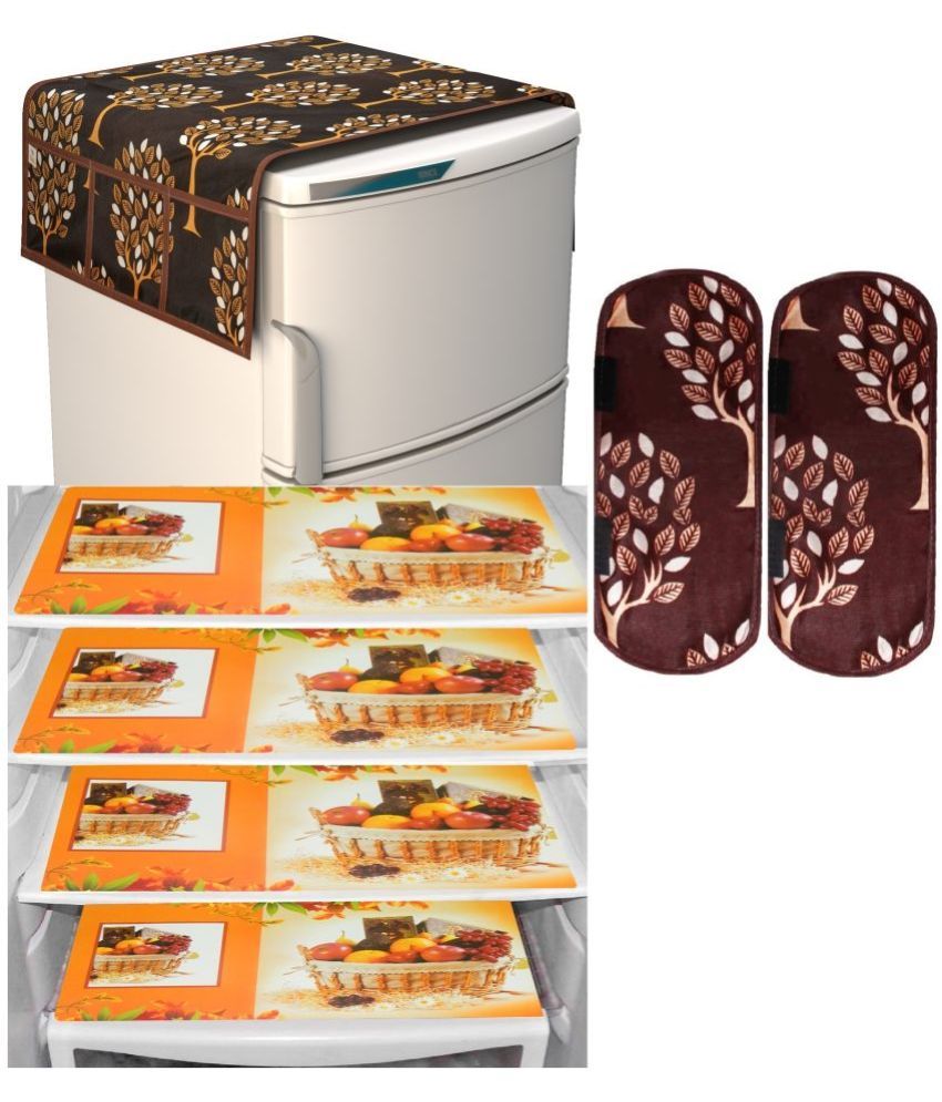     			Shaphio Polyester Nature Fridge Mat & Cover ( 99 58 ) Pack of 7 - Brown