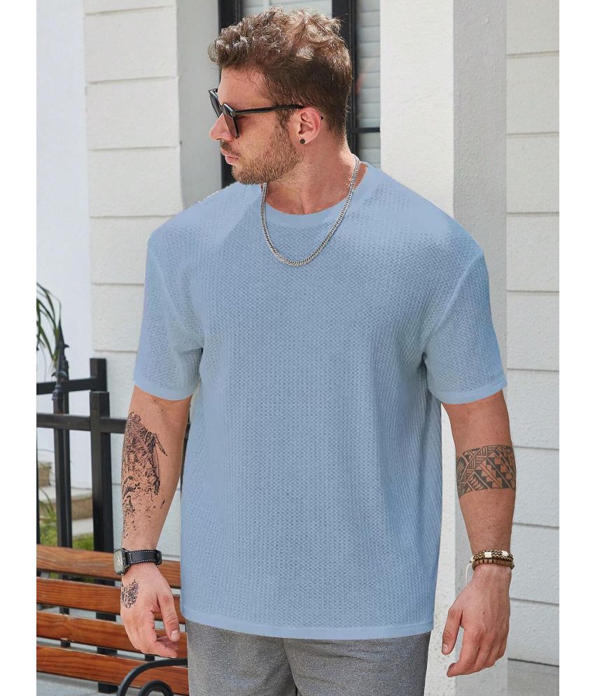     			fashion and youth Cotton Blend Oversized Fit Self Design Half Sleeves Men's T-Shirt - Light Blue ( Pack of 1 )