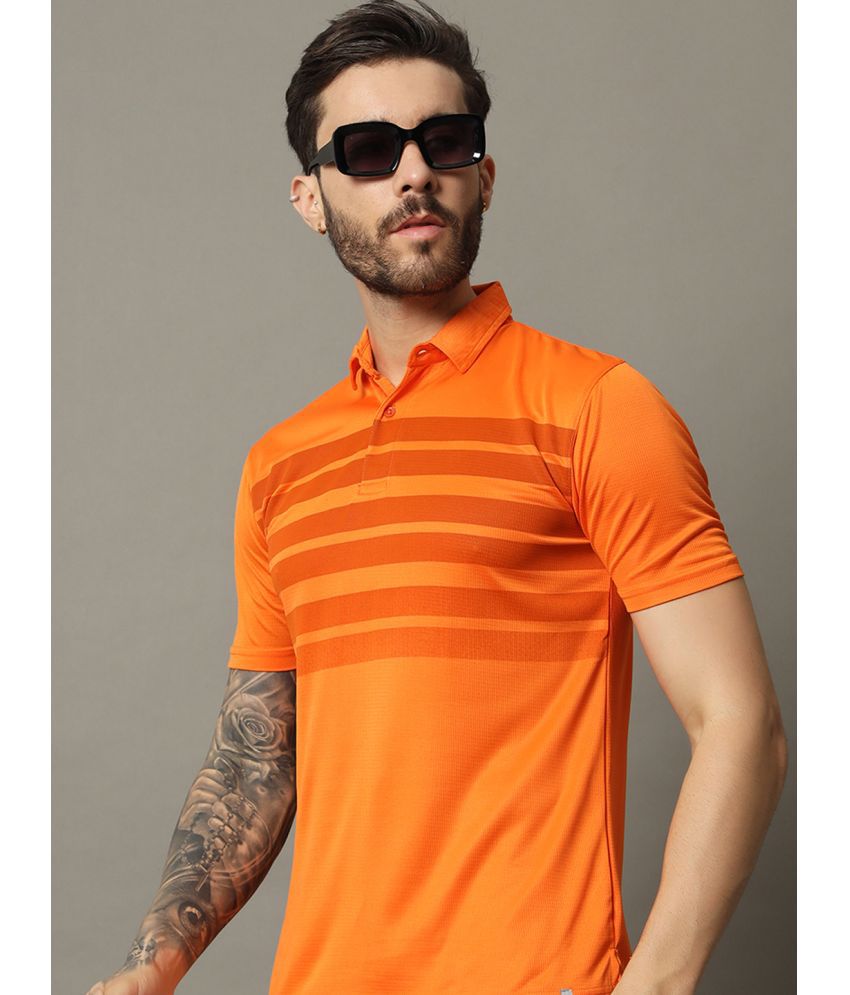     			renuovo Cotton Blend Regular Fit Striped Half Sleeves Men's Polo T Shirt - Orange ( Pack of 1 )