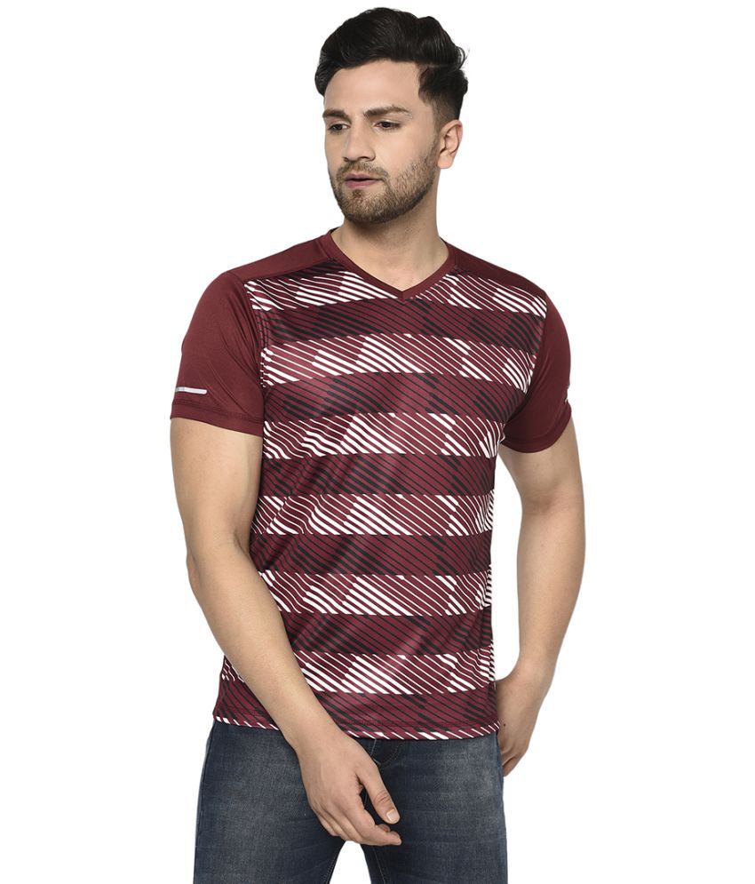     			Duke Polyester Slim Fit Striped Half Sleeves Men's T-Shirt - Maroon ( Pack of 1 )