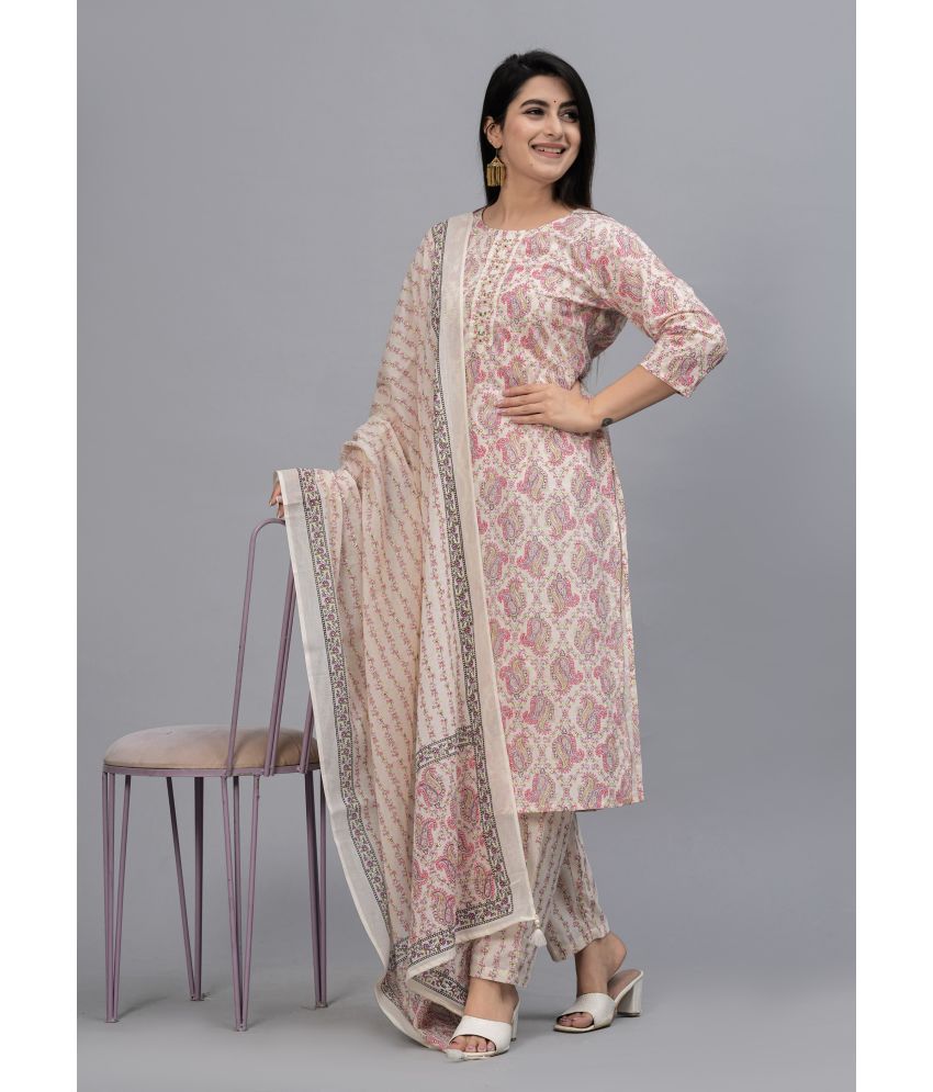     			Frionkandy Cotton Printed Kurti With Pants Women's Stitched Salwar Suit - Pink ( Pack of 1 )