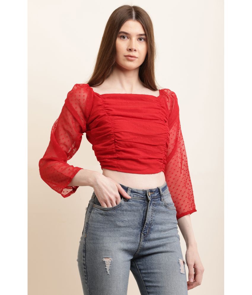     			HIGHLIGHT FASHION EXPORT Red Crepe Women's Crop Top ( Pack of 1 )