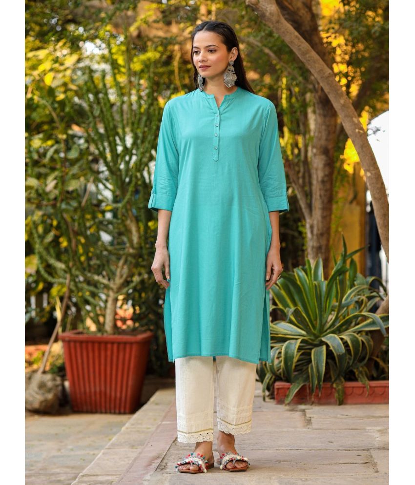     			Juniper Rayon Solid Straight Women's Kurti - Teal ( Pack of 1 )