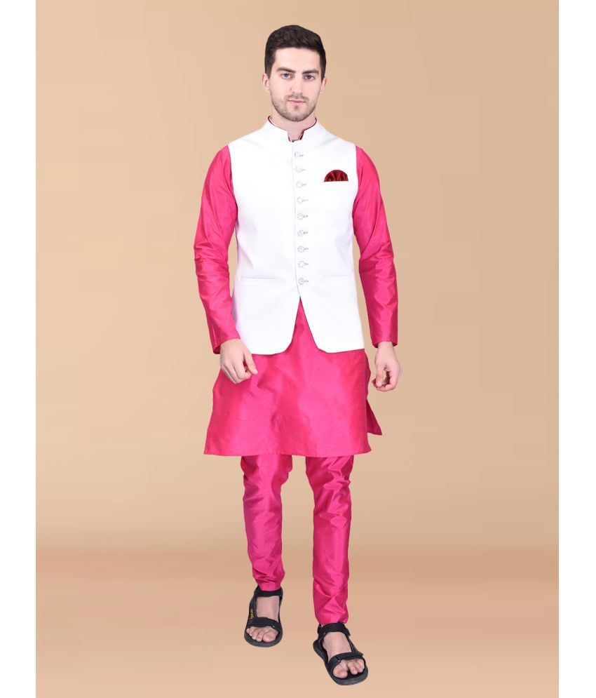     			PRINTCULTR Pink Silk Regular Fit Men's Kurta Pyjama Set ( Pack of 1 )