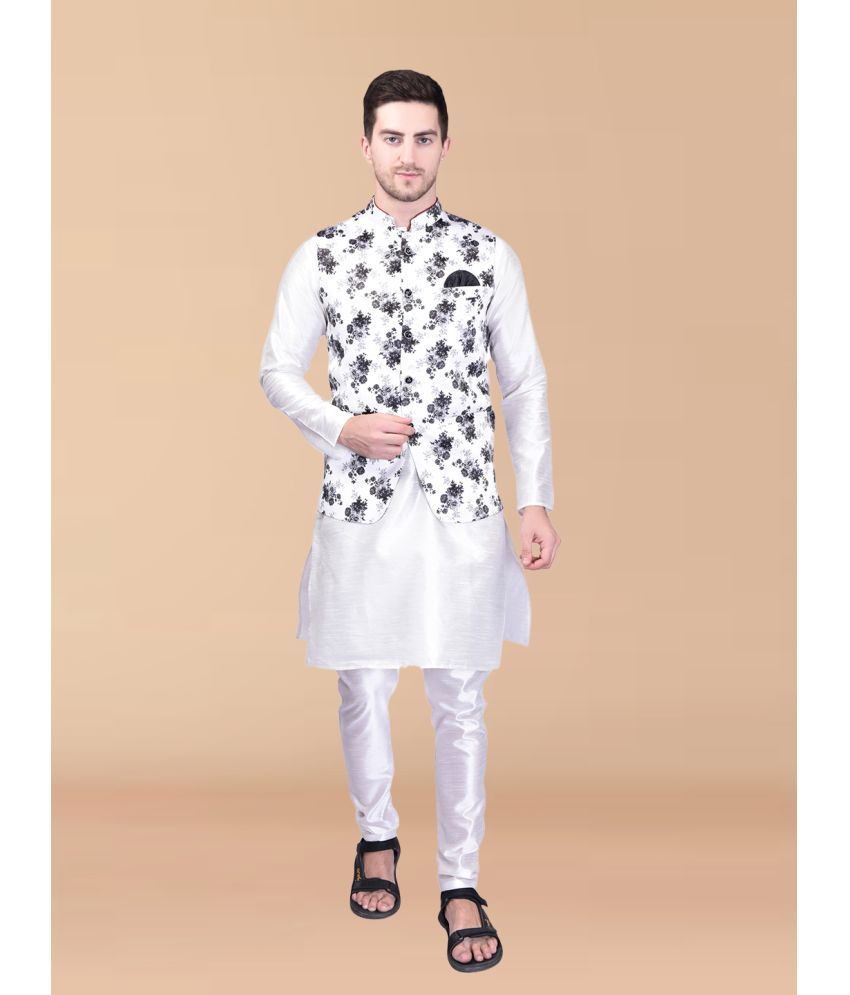     			PRINTCULTR Silver Silk Regular Fit Men's Kurta Pyjama Set ( Pack of 1 )