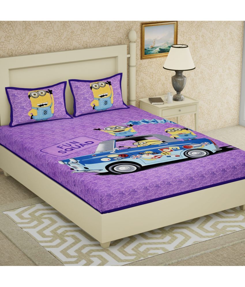     			Poorak Cotton Abstract Printed 1 Double Bedsheet with 2 Pillow Covers - Purple