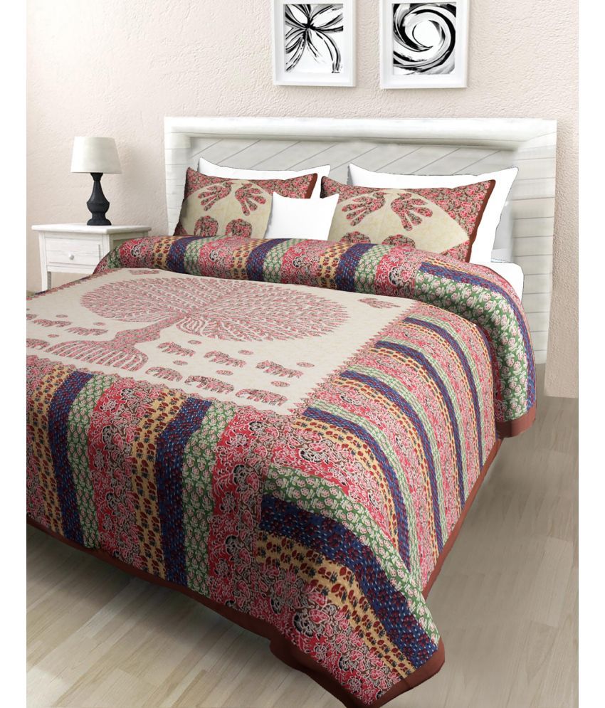     			Poorak Cotton Abstract Printed 1 Double Bedsheet with 2 Pillow Covers - Maroon